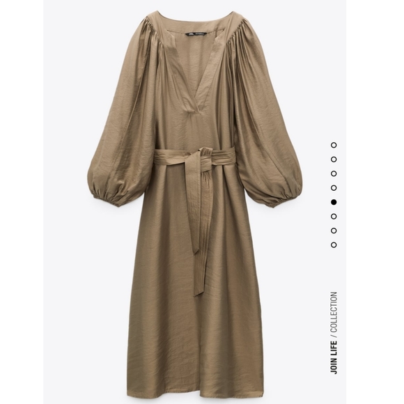Zara * Belted Midi Dress Tan - Picture 3 of 5